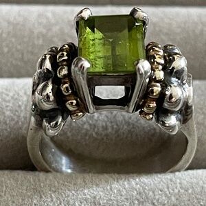 Vintage LAGOS 'Caviar' Emerald-Cut Peridot Ring .925 & 18K | SZ 5